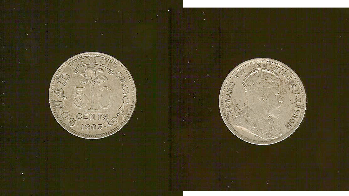 Ceylon 50 cents Edward VII 1903 gEF